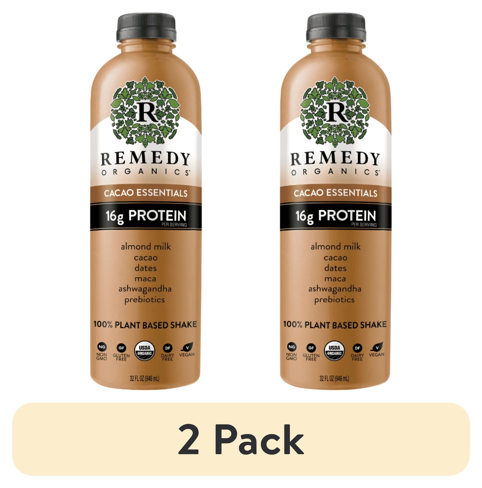 (2 pack) Remedy Organics Plant Based Cacao Essentials Instant Nutritional Liquid Shake, Multi-Serve, 32 fl oz