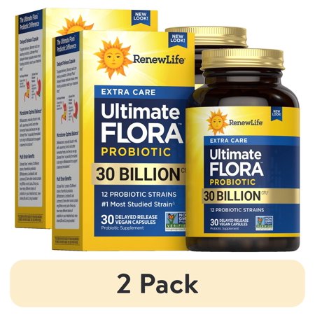 (2 pack) Renew Life Extra Care Digestive Adult Probiotic, Unisex, 30 Billion CFU, 12 Strains, 30 Count