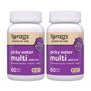 2 pack Renzo s Picky Eater Multivitamin for Kids, Sugar-Free, Vegan Melty Tabs, Immune Support, Apple Flavor, 60 Count