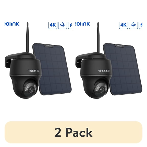 (2 pack) (2 pack) Reolink Argus PT Ultra 4K 8MP Wi-Fi Black Solar Security Camera, Smart Detection, Color Night Vision, Auto-Tracking