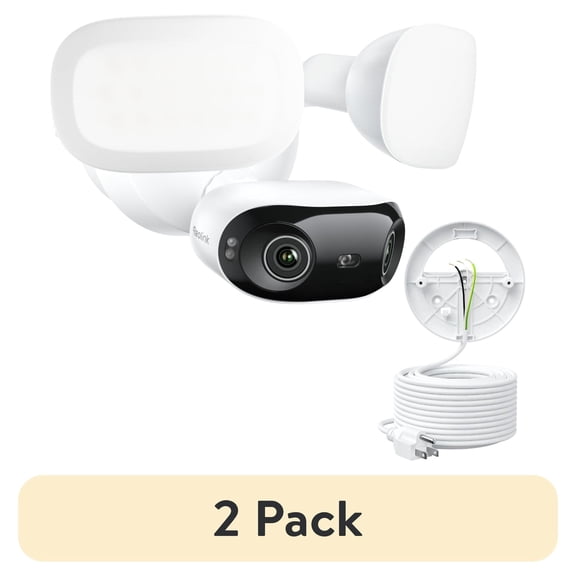 (2 pack) Reolink Elite Floodlight Wi-Fi with Plug-in Power Cable, 4K 8MP 180° View, 3000 LM Spotlights, 24/7 Recording