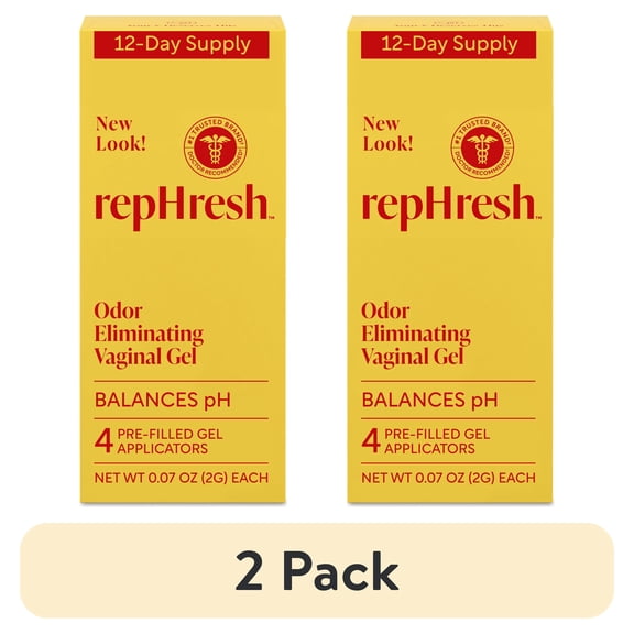(2 pack) RepHresh Odor Eliminating Vaginal Gel, Fragrance Free, pH Balanced, Odor Control for Up to 3 Days, 4 Pre-Filled Applicators