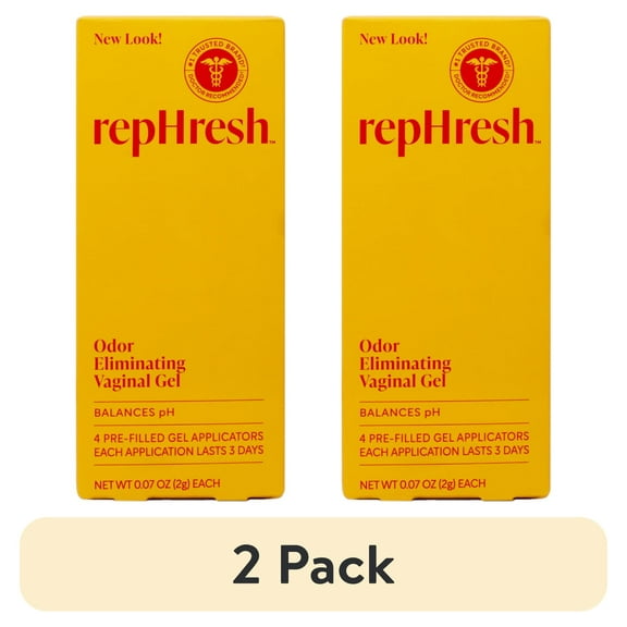 (2 pack) RepHresh Vaginal Gel Odor Eliminating Gel, Balances pH, Eliminates Feminine Odor, Relieves Dryness, Clinically Tested, 12 Days Freshness, 4 Prefilled 0.07 oz Applicators