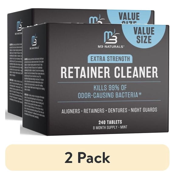 (2 pack) Retainer and Denture Cleansers 240 Tablets Removes Bad Odors Discoloration Stains Plaque for Cleaning Invisalign Mouth Guard Night Guard and Removable Dental Appliances by M3