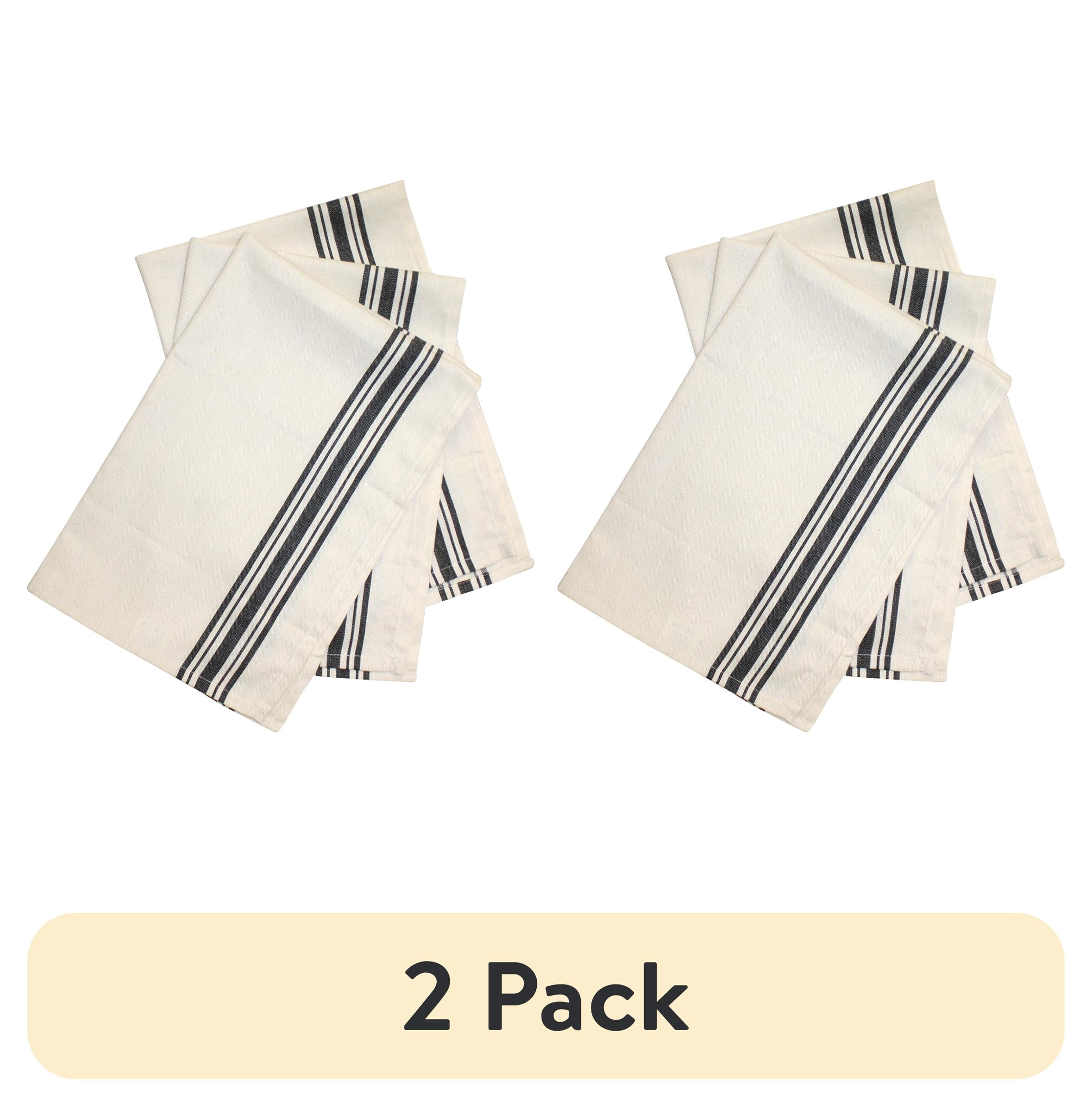 (2 pack) Aunt Martha's Retro Black Herringbone Striped Dish Towels Pkg of 3 Size 18"x 28"