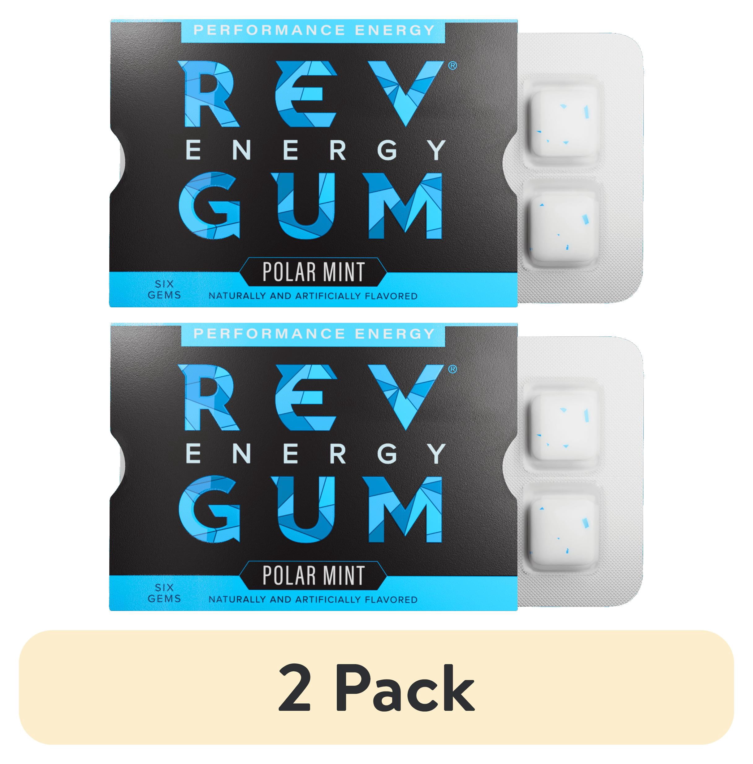 (2 pack) Rev Gum Sugar Free Polar Mint Energy Gum, 6 Pieces