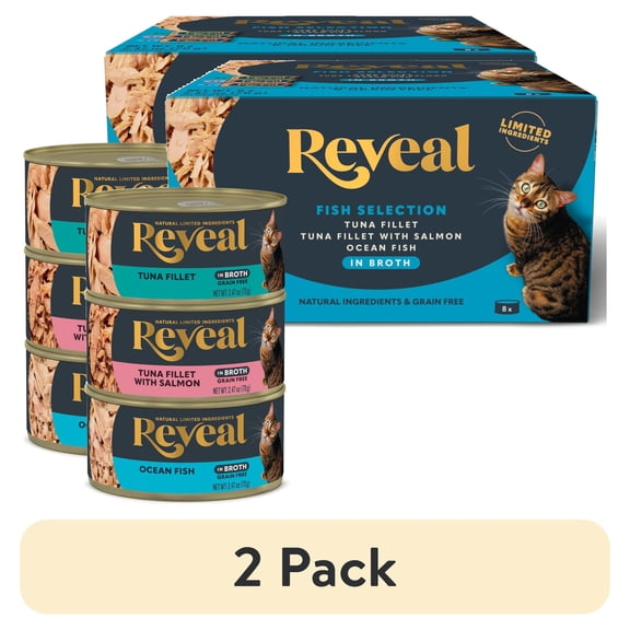 (2 pack) Reveal Pet Food Natural Wet Cat Food Fish Selection in Broth 8 x 2.47oz Cans