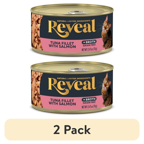 (2 pack) Reveal Natural Wet Cat Food, Tuna Fillet with Salmon in Broth, 2.47 oz Can