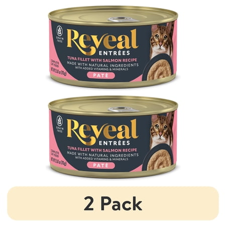 (2 pack) Reveal Pet Food Entrees Natural Wet Cat Food Tuna with Salmon Pate in Broth 2.47 oz Can