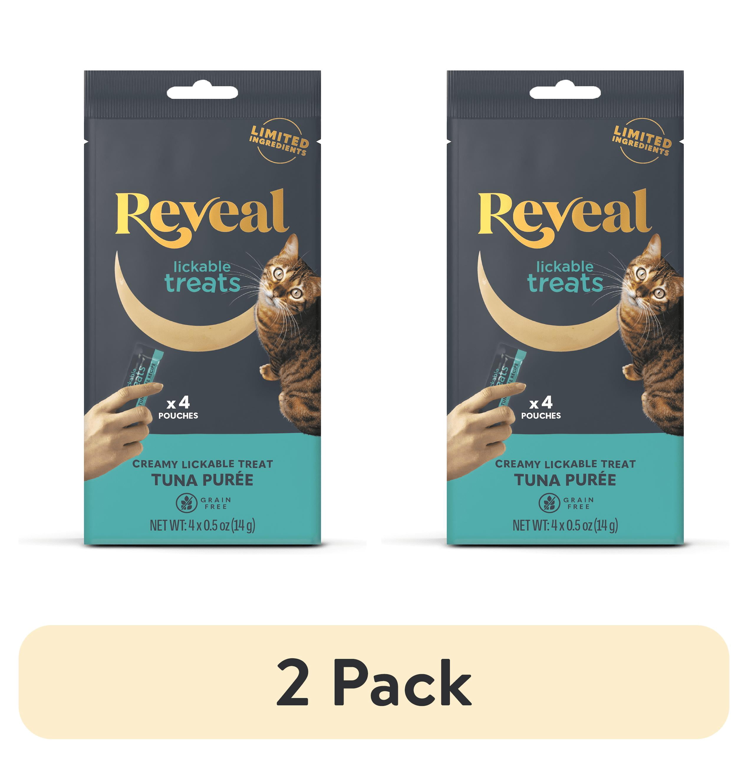 (2 pack) Reveal Pet Food Natural Cat Treats Tuna Lickable Puree 4 x 0.5oz