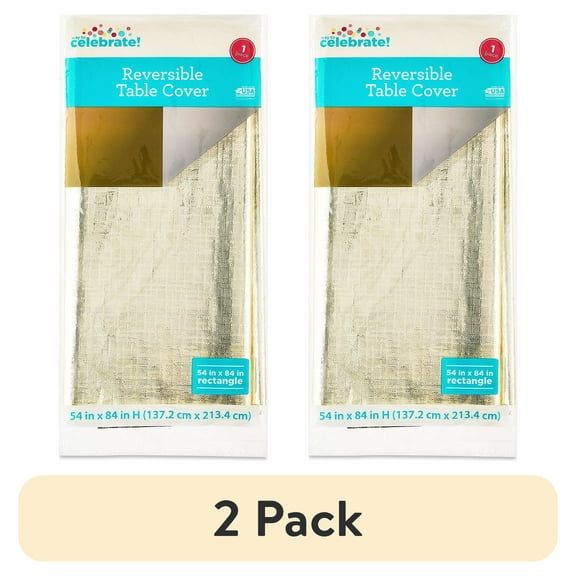 (2 pack) Way To Celebrate Reversible 54" x 84" Gold and Silver Foil Rectangular Table Cover