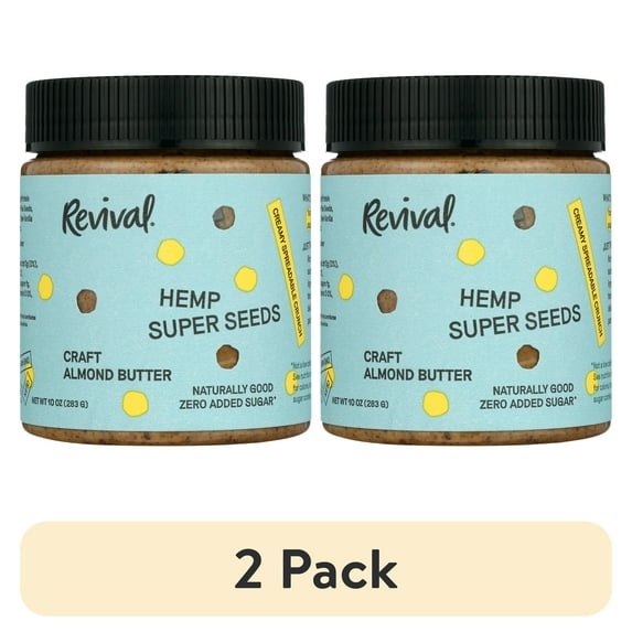 (2 pack) Revival Craft Almond Butter, No Sugar Added Hemp Super Seeds, 10 oz