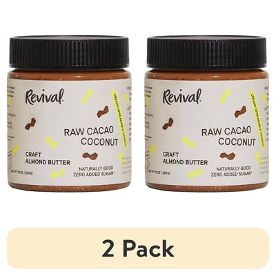(2 pack) Revival Vegan Craft Almond Butter, No Sugar Added Raw Cacao Coconut, 10 oz