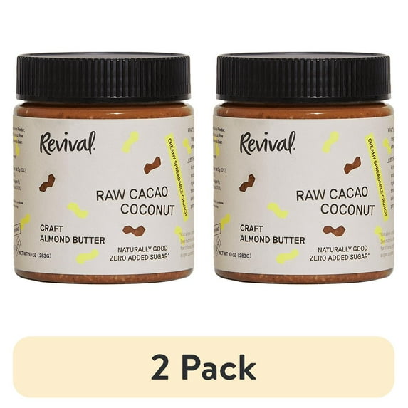 (2 pack) Revival Vegan Craft Almond Butter, No Sugar Added Raw Cacao Coconut, 10 oz