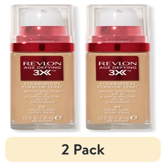 (2 pack) Revlon Age Defying 3X Cream Foundation Makeup, SPF 20, Fresh Ivory, 1 fl oz
