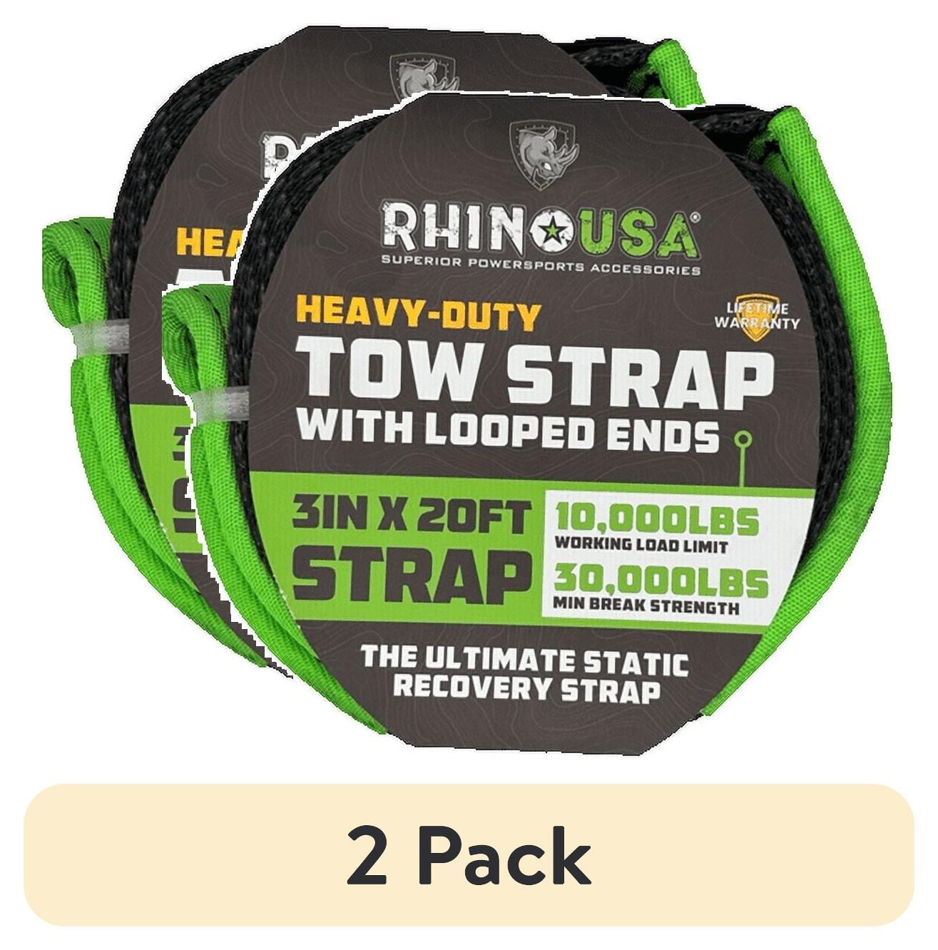 (2 pack) Rhino USA Tow Strap 3in x 20ft, 1 Count per Pack – Heavy Duty Recovery Strap for Towing