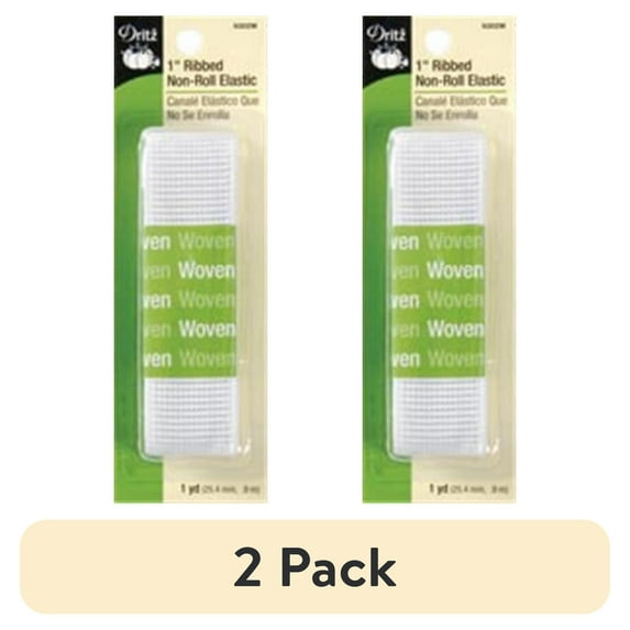 (2 pack) Ribbed Non-Roll Elastic 1 Inch X 1yd-White