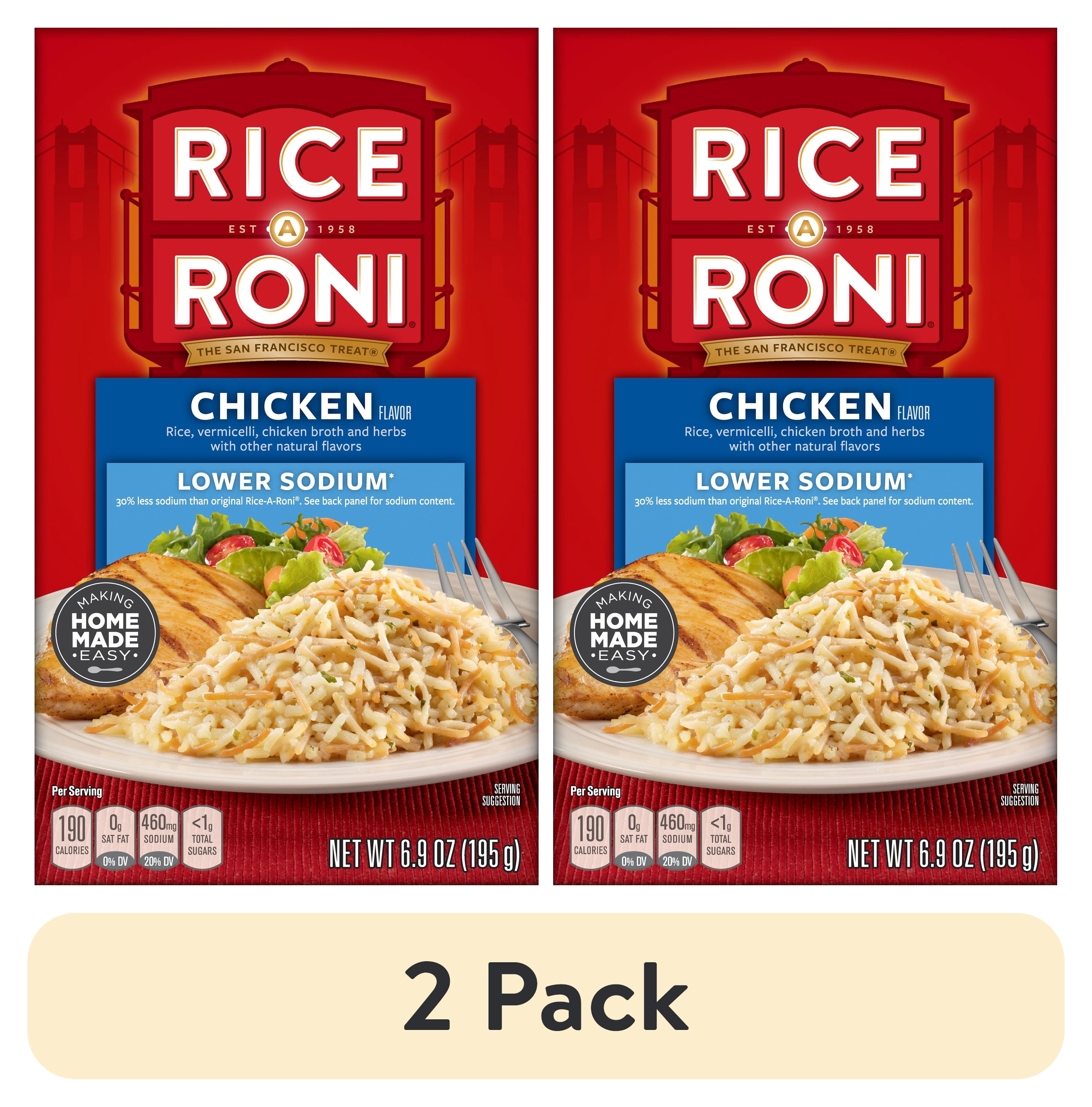 (2 pack) Rice-A-Roni Lower Sodium Rice & Vermicelli Mix, Chicken, 6.9 oz Cardboard Box, Packaged Meals