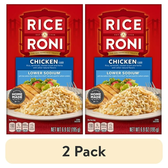 (2 pack) Rice-A-Roni Lower Sodium Rice & Vermicelli Mix, Chicken, 6.9 oz Cardboard Box, Packaged Meals