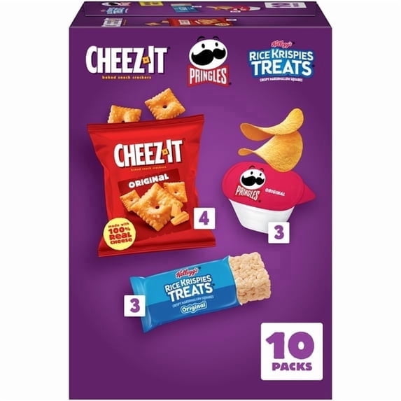 2 pack Rice Krispies Treats, Cheez-It, Pringles Sweet and Salty Variety Pack Snacks, Snack Packs, 10 Count