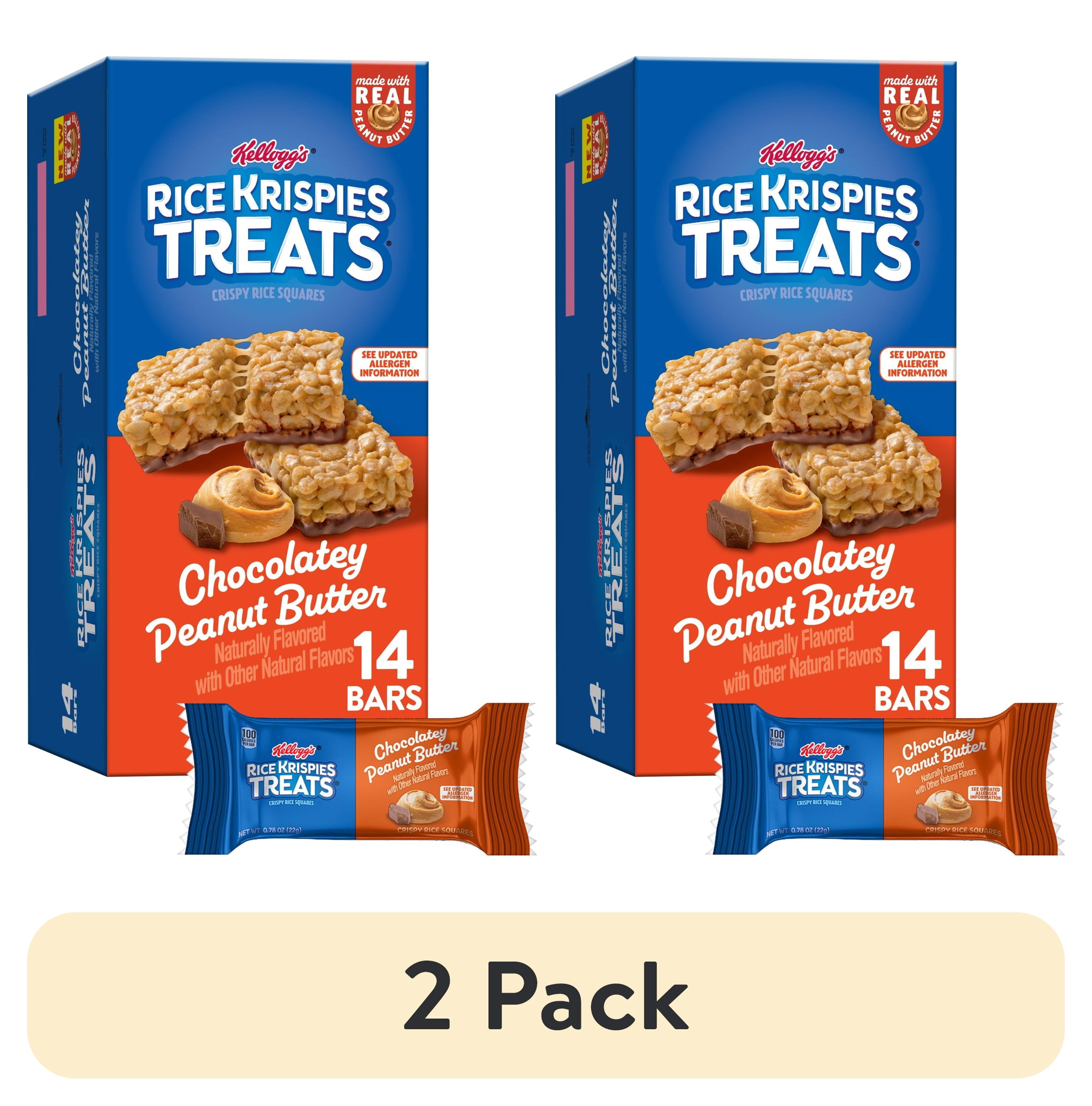 (2 pack) Rice Krispies Treats Chocolatey Peanut Butter Chewy Crispy Rice Squares, Kids Snacks, 10.8 oz, 14 Count