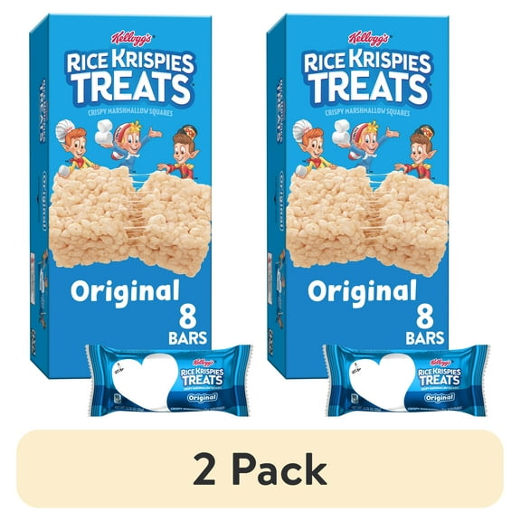 (2 pack) Rice Krispies Treats Original Chewy Crispy Marshmallow Squares, Kids Snacks, 6.2 oz, 8 Count