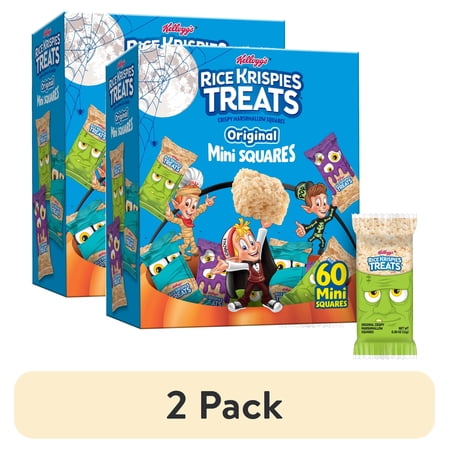 (2 pack) Rice Krispies Treats Halloween Crispy Mini Marshmallow Squares, Trick-or-Treat Snacks, 23.2 oz, 60 Count