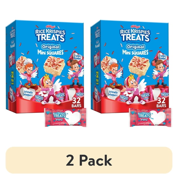 (2 pack) Rice Krispies Treats Original with Holiday Sprinkles Chewy Mini Marshmallow Snack Bars, Valentine's Day Treats, 12.4 oz, 32 Count