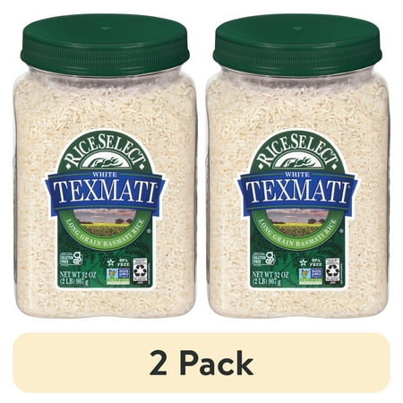 (2 pack) RiceSelect Texmati White Rice, American-Style Basmati Rice, Gluten-Free, Non-GMO, 2 lb Jar