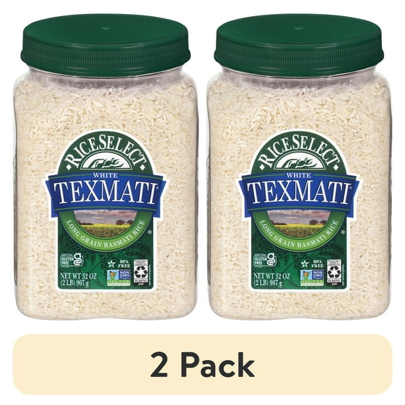 (2 pack) RiceSelect Texmati White Rice, American-Style Basmati Rice, Gluten-Free, Non-GMO, 2 lb Jar