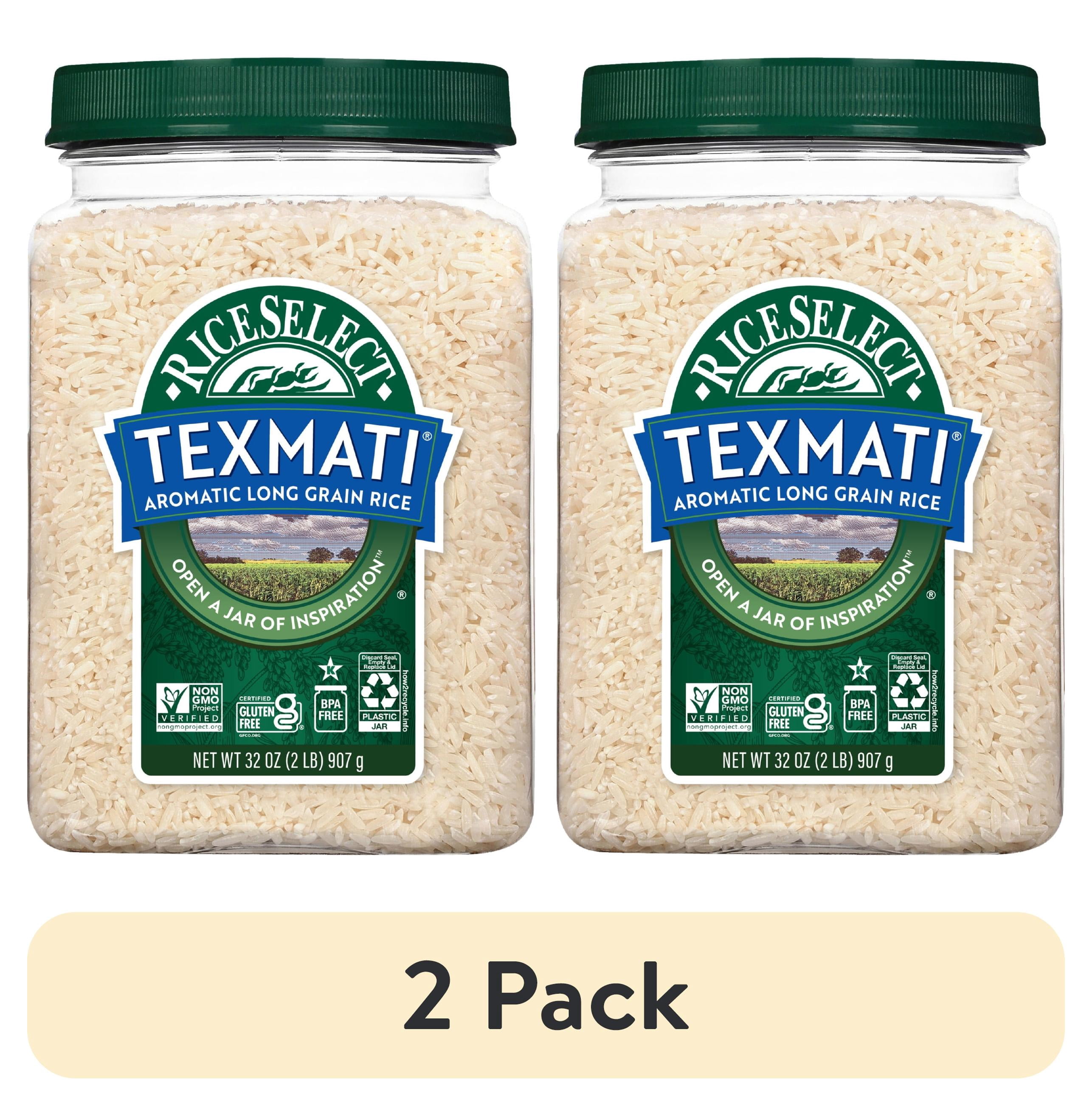 (2 pack) RiceSelect Premium Texmati White Rice, Long Grain Basmati Rice, Gluten-Free, 2 lb Jar