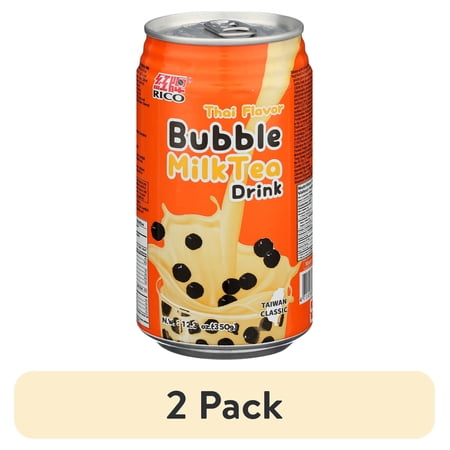 (2 pack) Rico Thai Flavor Bubble Milk Tea Drink, 12.3 oz Can