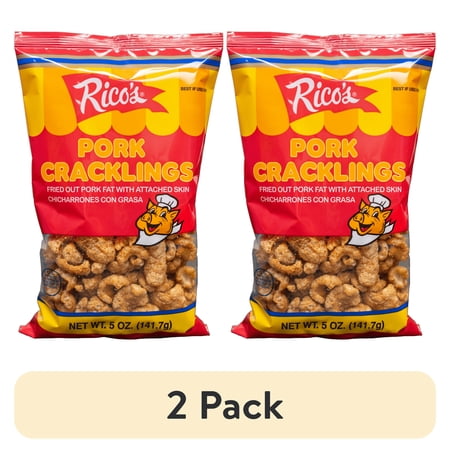 (2 pack) Rico's Pork Cracklings Chicharrones, 6 oz.