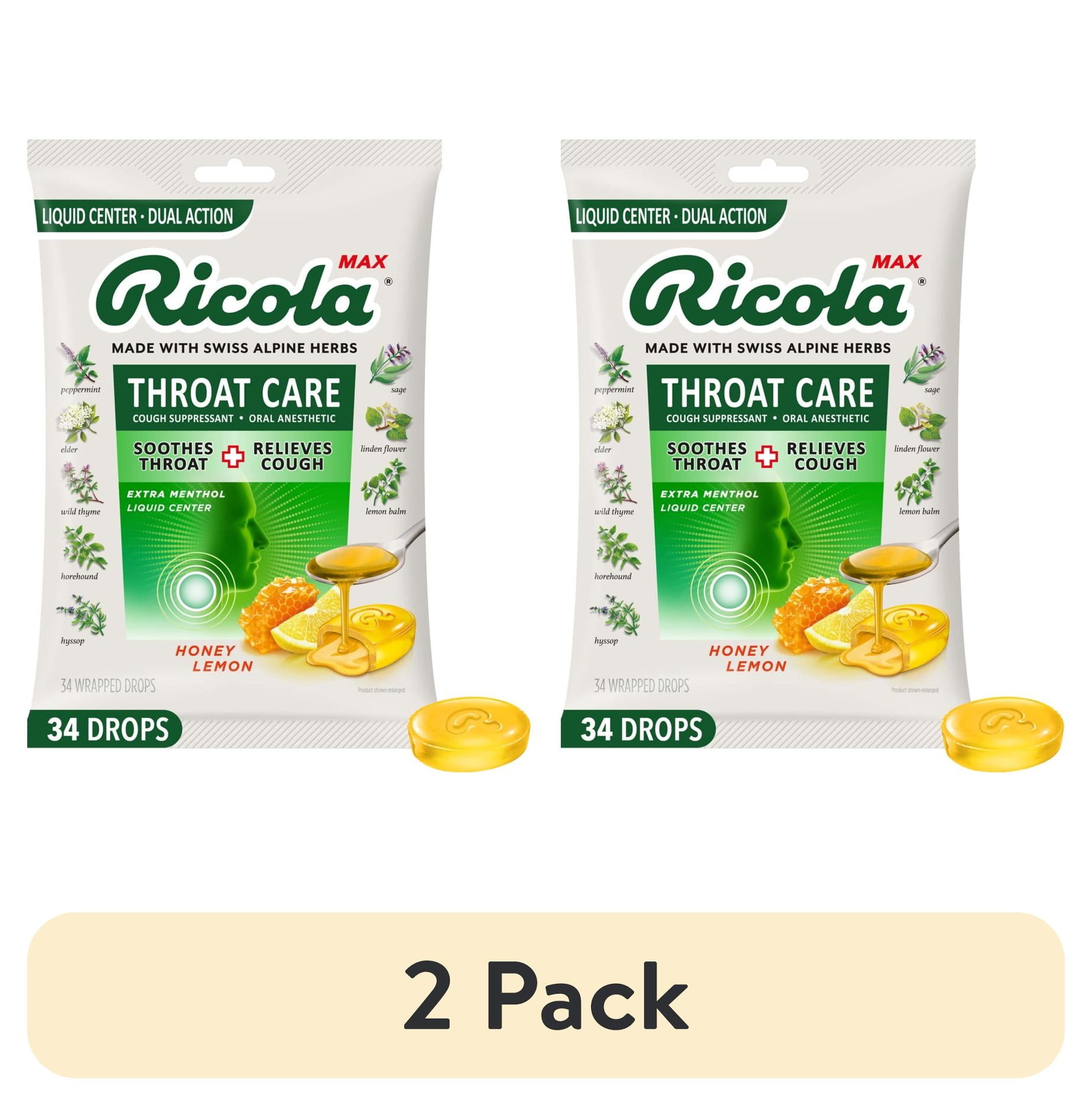(2 pack) Ricola Max Throat Care Honey Lemon Cough Drops, Cough Suppressant - 34 Count