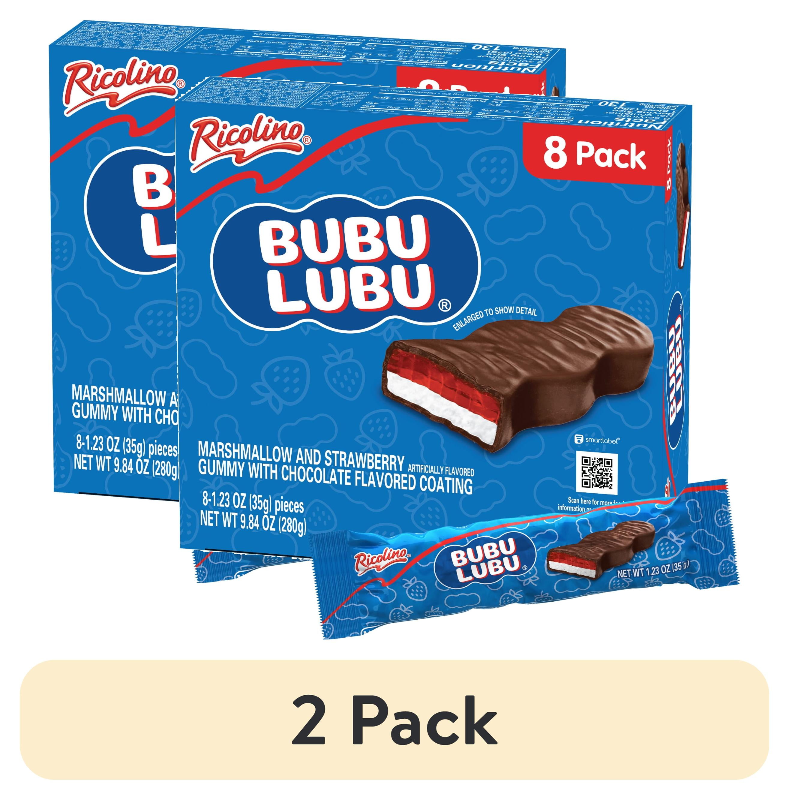 (2 pack) Ricolino Bubulubu Chocolate Strawberry Gummy and Marshmallow Candy, 8 Count Bag