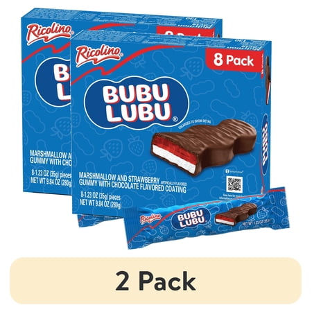 (2 pack) Ricolino Bubulubu Chocolate Strawberry Gummy and Marshmallow Candy, 8 Count Bag