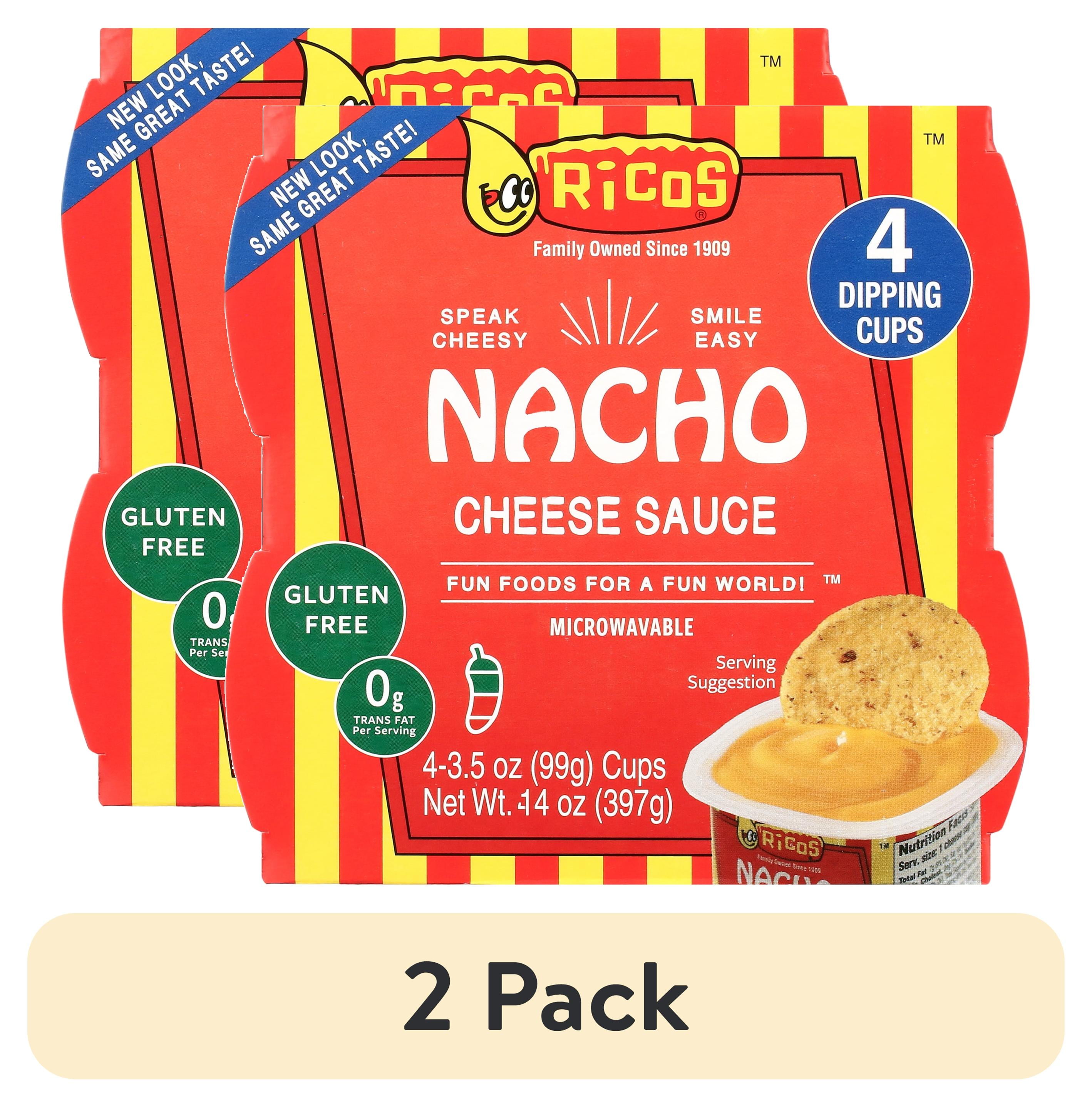 (2 pack) Ricos Nacho Cheese Sauce 3.5oz Cup, 4 Count, Shelf-Stable, Ready-To-Eat