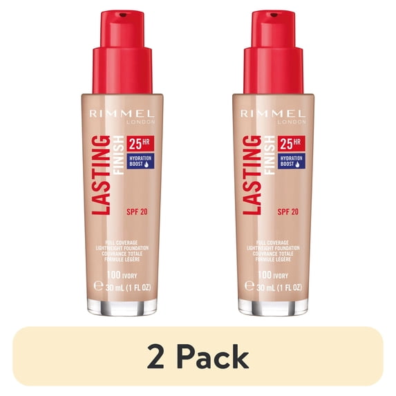 (2 pack) Rimmel Lasting Finish 25Hr Liquid Foundation +SPF20, 100 Ivory, 1 fl oz