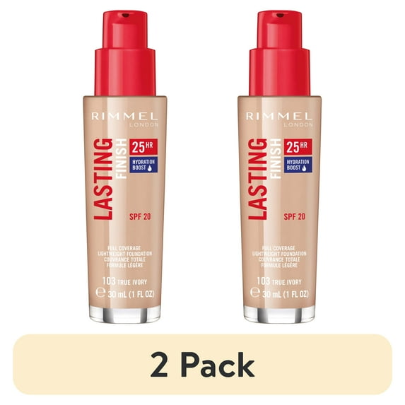 (2 pack) RIMMEL Lasting Finish 25Hr Liquid Foundation +SPF20, 103 True Ivory, 1 fo