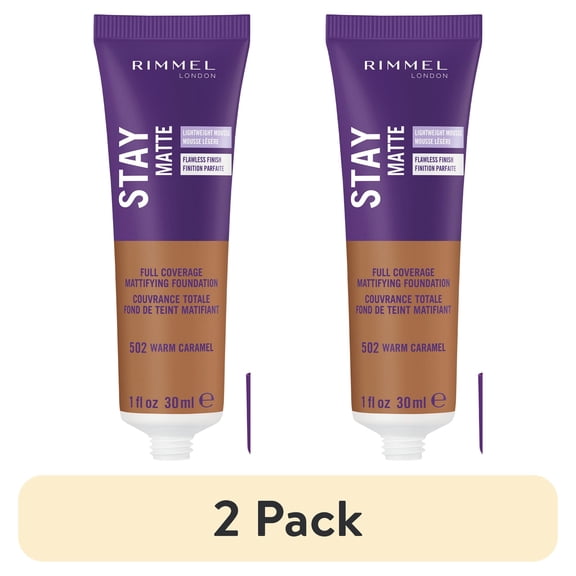 (2 pack) Rimmel London, Stay Matte Liquid Mousse Foundation, Warm Caramel, 30 ml