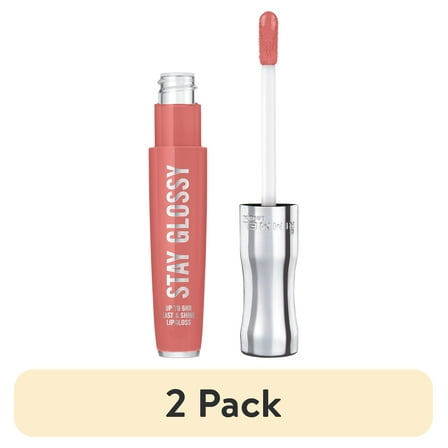 (2 pack) Rimmel Stay Glossy Lip Gloss, Perfect Peony 470, 0.18 fl oz