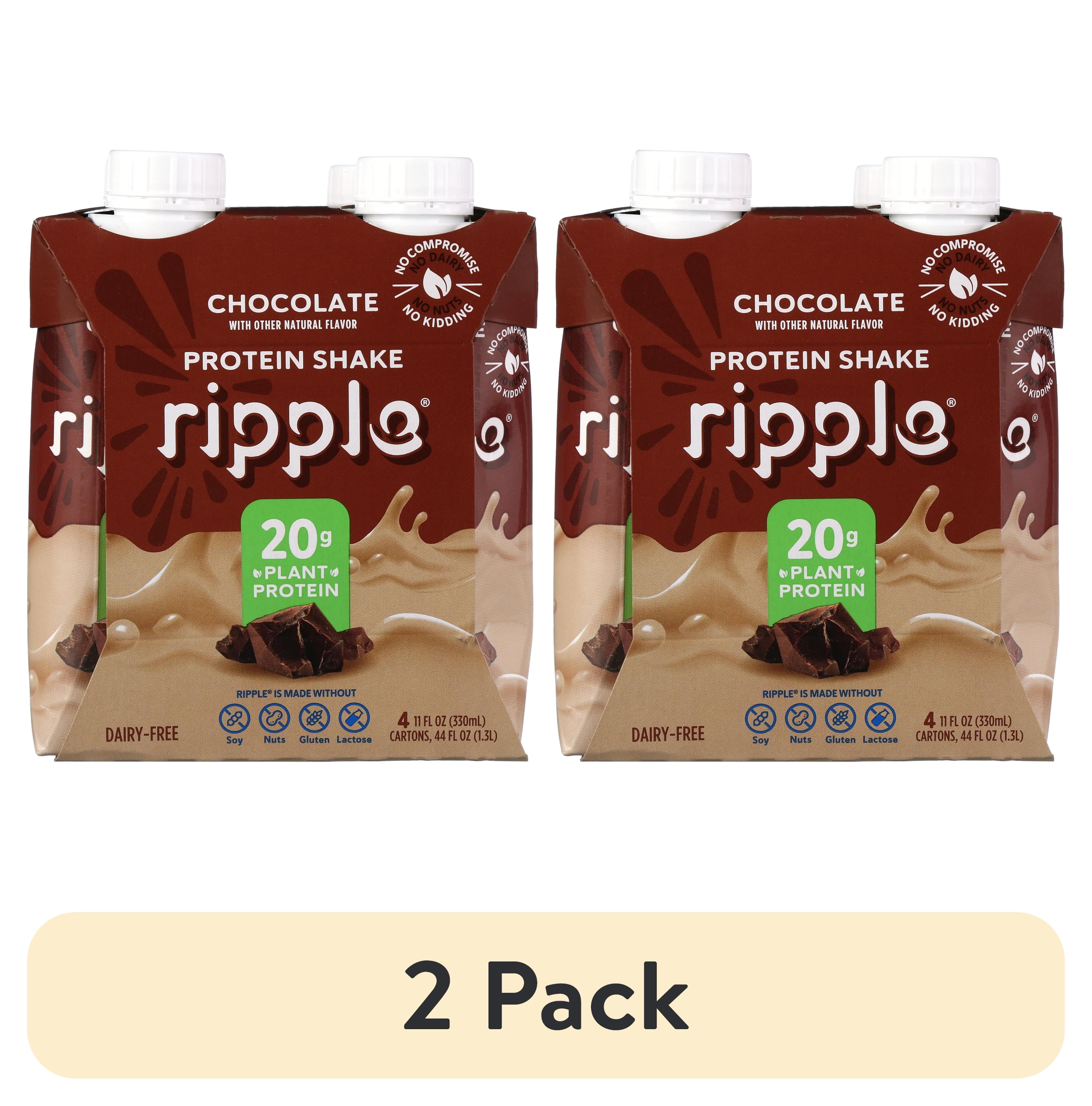 (2 pack) Ripple Chocolate Vegan Protein Shake, Shelf Stable 11 fl oz Pk of 4