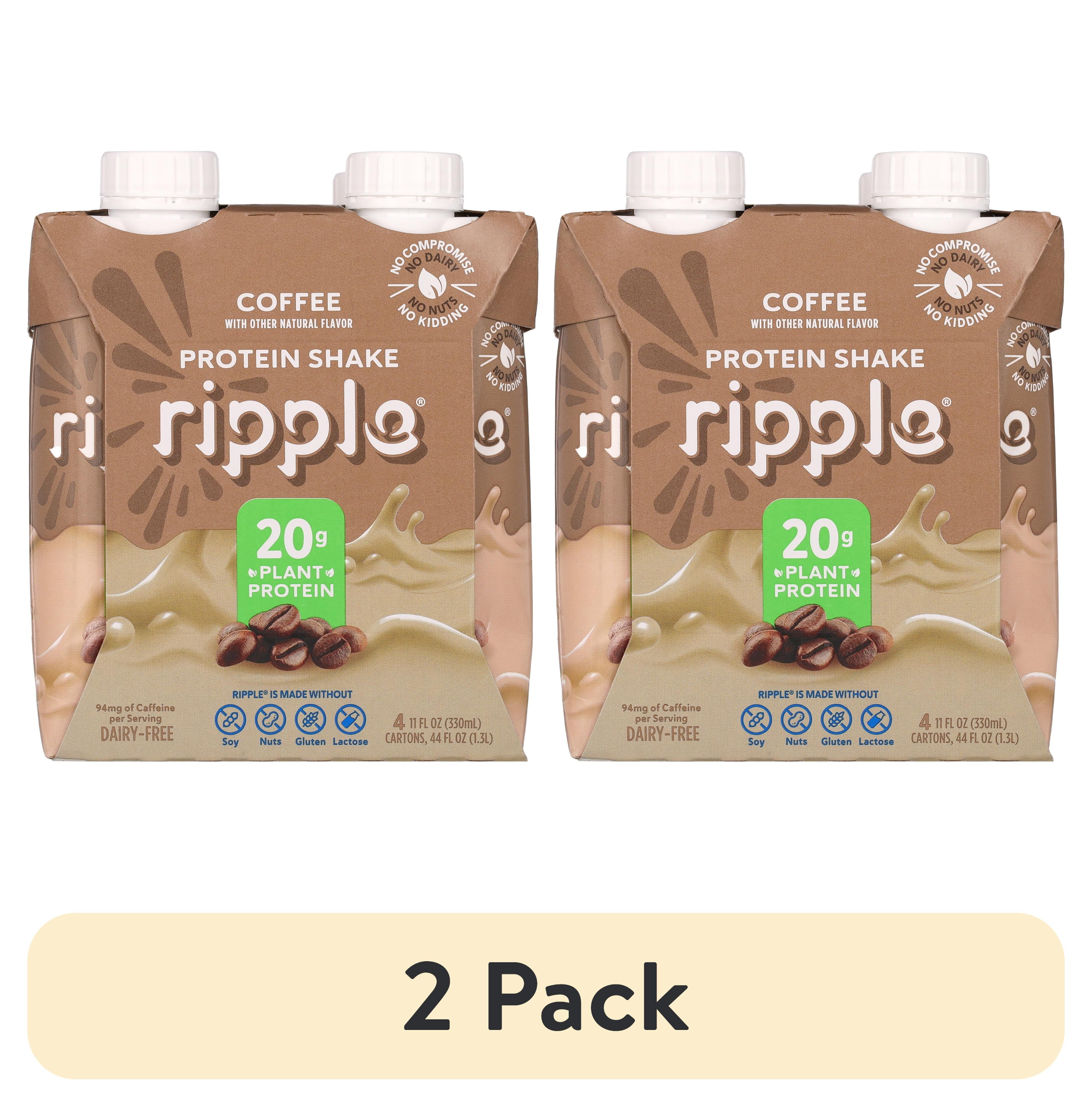 (2 pack) Ripple Coffee flavored Vegan Protein Shake, Shelf Stable 11 fl oz Pk of 4