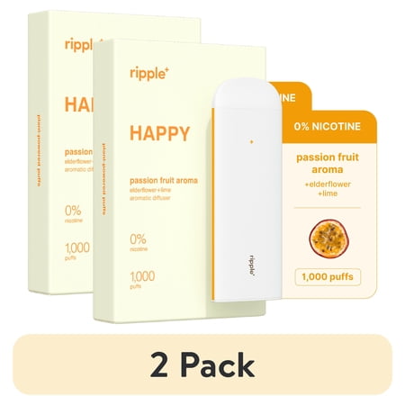 (2 pack) Ripple Passion Fruit Diffuser - 1,000 Puffs, 0% Nicotine, + Elderflower & Lime, 100% Recyclable