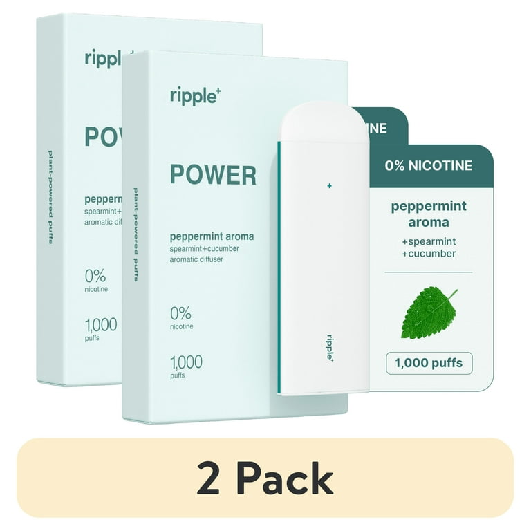 2 pack) Ripple Peppermint Diffuser - 1,000 Puffs, 0% Nicotine, + Spearmint  & Cucumber, 100% Recyclable - Walmart.com