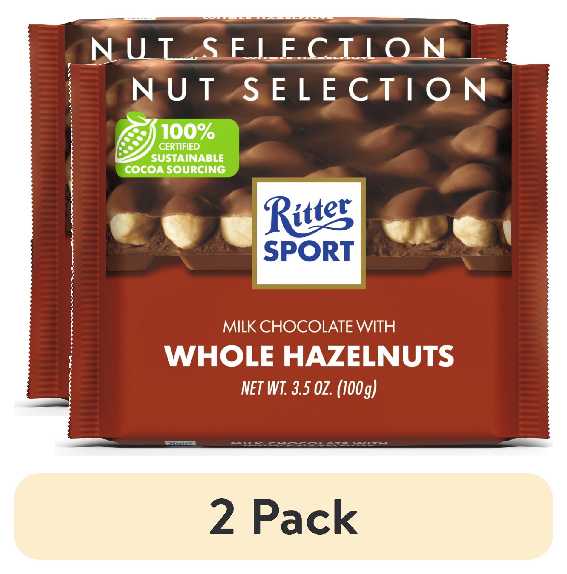 (2 pack) Ritter Sport Milk Chocolate Candy Bar with Crunchy Whole Hazelnuts – Authentic German Chocolate, Wrapped, 3.5 oz