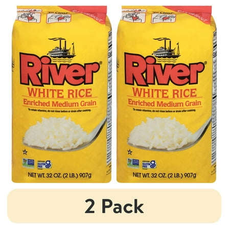 (2 pack) River Rice Medium Grain, Enriched White Rice, 2 lb Bag