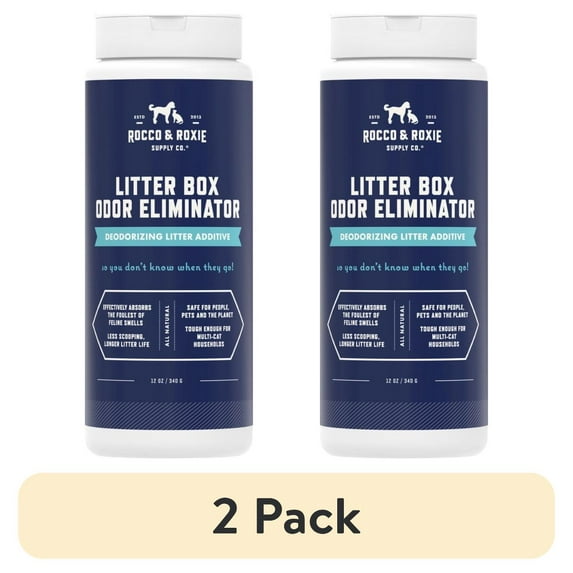 (2 pack) Rocco & Roxie Litter Box Odor Eliminator, Fresh Scent, 12 oz Bottle