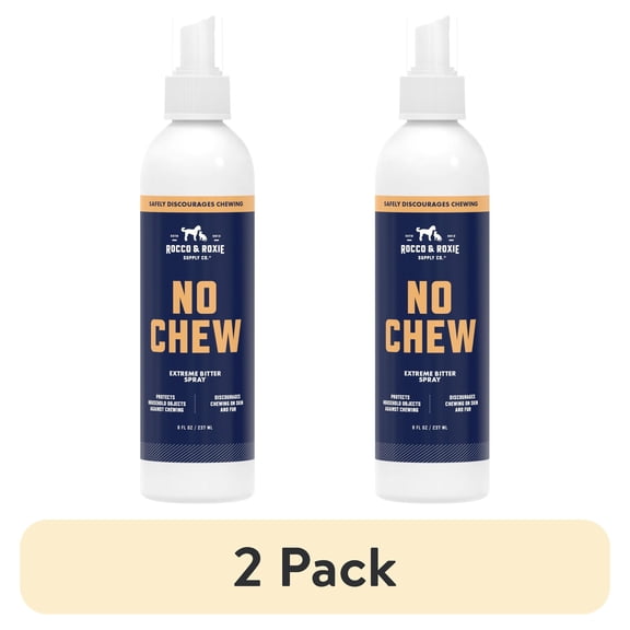(2 pack) Rocco & Roxie No Chew Spray for Dogs, Bitter Dog Training Aid, Alcohol-Free Puppy Deterrent Formula with Calming Copaiba Oil, Safe Anti-Chew Solution for Skin, Furniture, Wounds & Plants - 8 oz