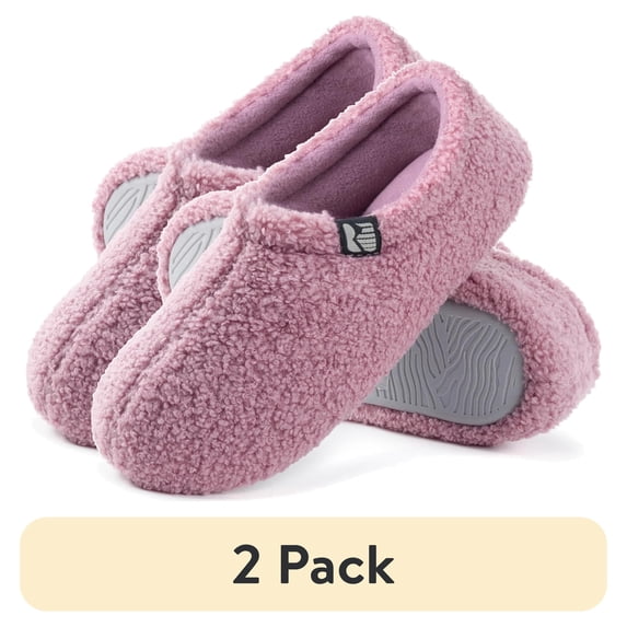 (2 pack) RockDove Women's Teddy Fleece Closed Back Indoor Slipper